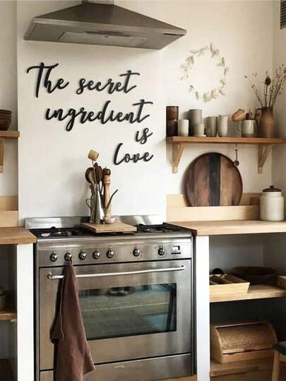 1pc 'the Secret Ingredient Is Love' Pvc Self-Adhesive Wall Sticker For Kitchen Wall Decoration, Black Minimalist Geometric Art Wall Decal For Modern Home Wall Decor, Suitable For Indoor Art Decoration, Kitchen, Stickers, Wall Decal, Vinyl Decal For Home Decorations, Spring Decoration Items Refresh Your Home, Rama Decoration Stickers Kitchen Decor