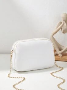 Sac À Bandoulière À Double Fermeture Éclair En Relief À Motif Géométrique À La Mode Pour Femmes Avec Chaîne Et Plusieurs Compartiments