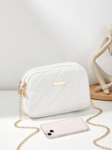 Sac À Bandoulière À Double Fermeture Éclair En Relief À Motif Géométrique À La Mode Pour Femmes Avec Chaîne Et Plusieurs Compartiments