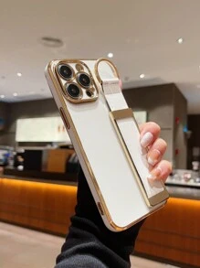 1入白色手工制作的可攜式皮革和金屬手腕帶防摔電鍍和防震手機殼,適用於蘋果iphone,可用作水平支架 - 白色 - 查看 4