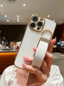 1入白色手工制作的可攜式皮革和金屬手腕帶防摔電鍍和防震手機殼,適用於蘋果iphone,可用作水平支架 - 白色 - 查看 2