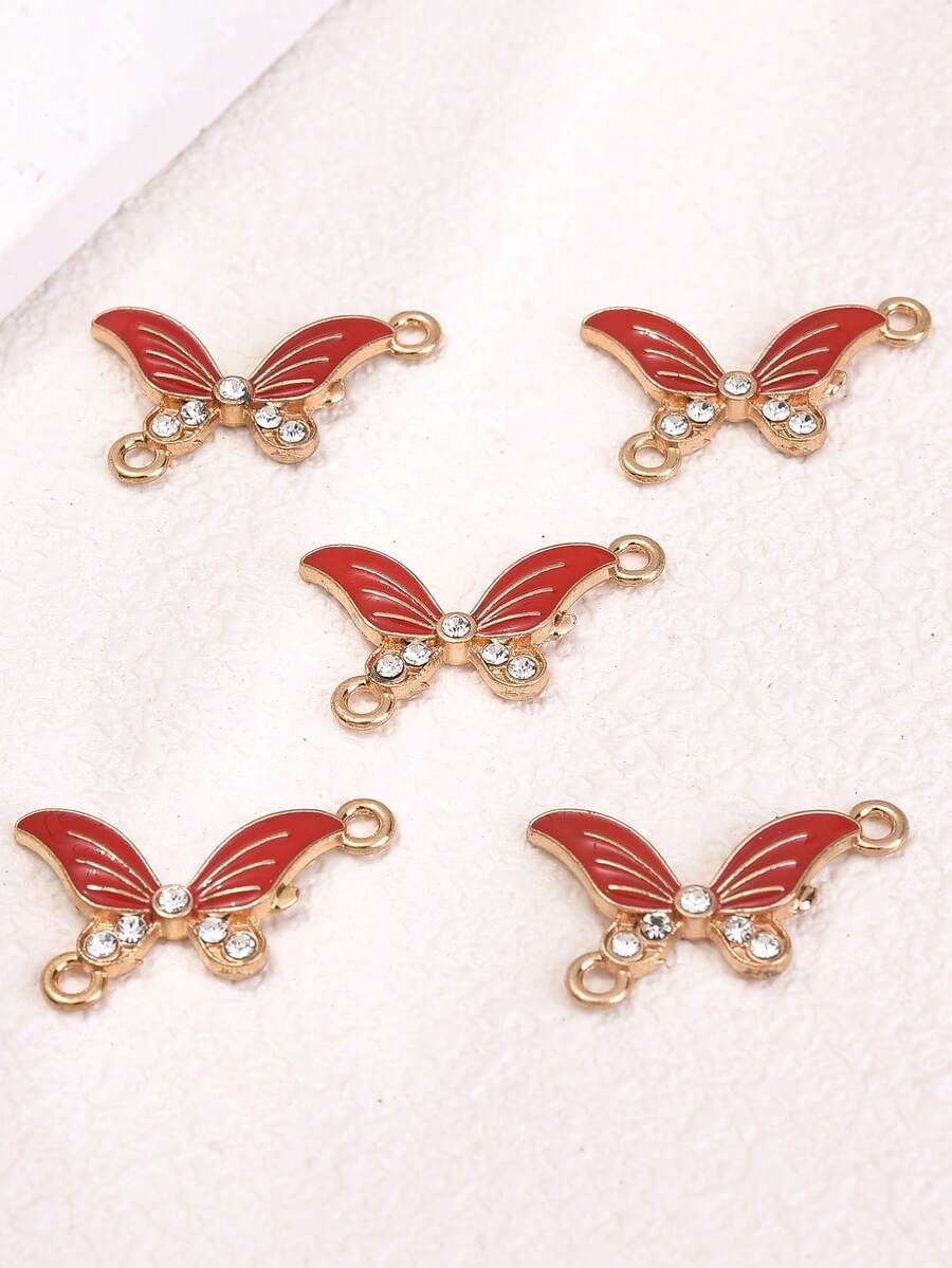 5入組油漬鑲嵌蝴蝶形diy珠寶連接器,用於手鍊/項鍊製作