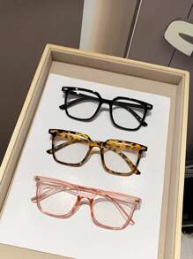 Set Of 3 Square Shaped Plastic Fashionable Glasses For Both Men And Women, Used For Computer Reading, Gaming, Tv, And Phone - Multicolor - View 1