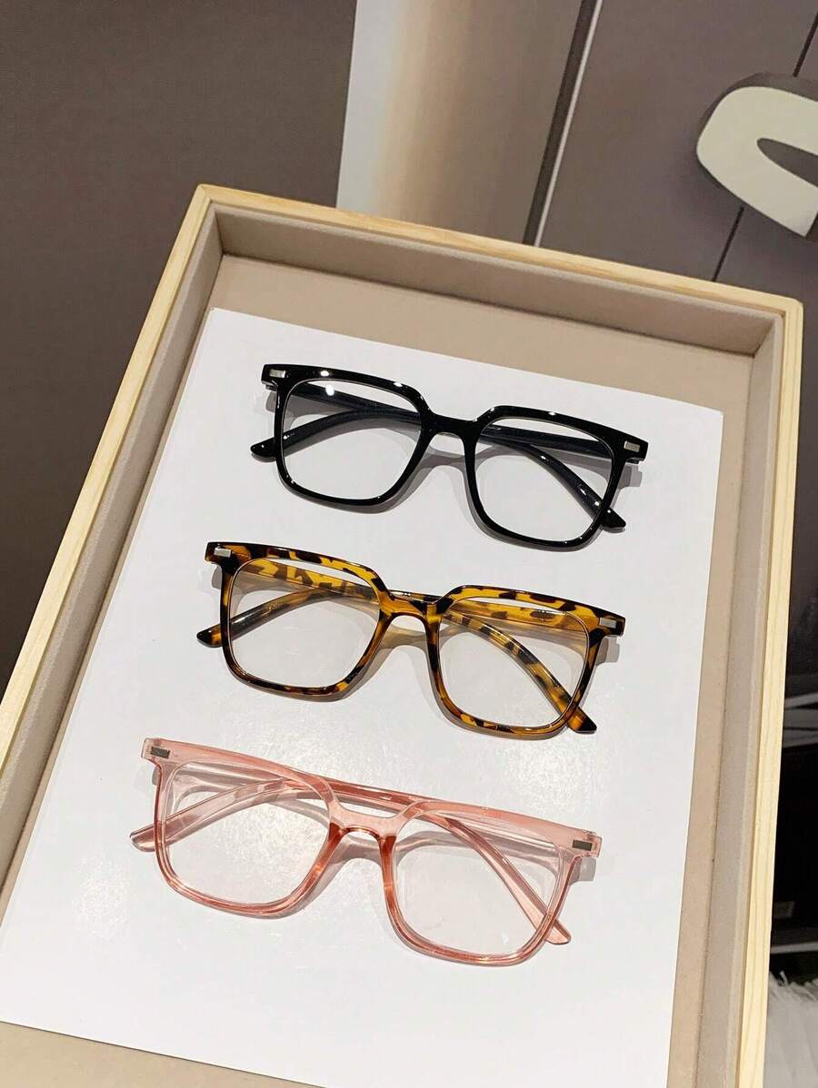 Set Of 3 Square Shaped Plastic Fashionable Glasses For Both Men And Women, Used For Computer Reading, Gaming, Tv, And Phone - Multicolor - View 1