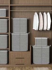 1PC Houndstooth Patterned Zippered Storage Bag, Clothing Storage Bag, Quilt Storage Bag, Toy Storage Box, Luggage Storage Bag, Foldable, Fabric, Suitable For Home Storage And Organization School Organizer Bags Teacher Storage Bags Drawer Wardrobe Organiser Closet Storage Quilted Bag Underbed Organizer Box Divider Clothes Bin Bag Clothes For Home Bedroom