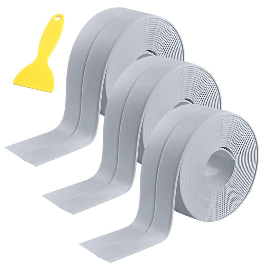 3 piezas/set Tira Selladora De Baño, 3 Rollos (33 Pies) Tira De Calafateo Autoadhesiva Sellador De Baño Para Ducha, Cocina, Inodoro, Esquina De Pared, Decoración De Baño Con Herramienta De Sellado (gris-3,8 Cm) - Gris - Ver 1