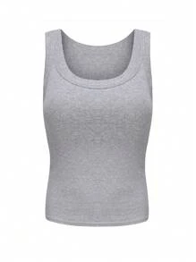 Débardeur long et ajusté pour femmes, côtelé, avec soutien-gorge rembourré, à la fois tendance, simple, confortable et respirant avec de larges bretelles. Ce top unicolore peut être porté à l"intérieur et à l"extérieur afin de couvrir et rehausser la poitrine.