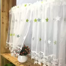 1入組可愛綠色星星刺繡透氣短窗簾,半窗簾,咖啡色窗簾,門簾 - 星星 - 查看 5