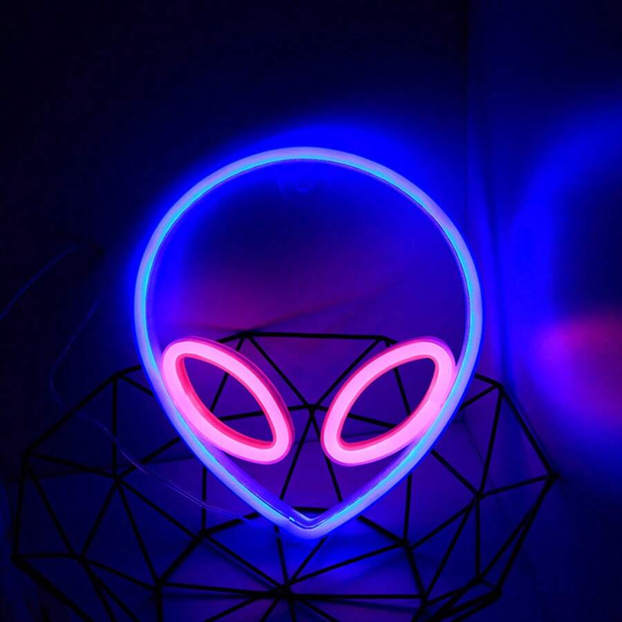1入外星人形狀led霓虹燈牆燈,可通過usb電纜或電池開關供電,適用於臥室/婚禮/生日/派對/遊戲房牆面裝飾 - 彩色 - 查看 1