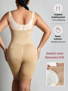 素色可拆卸和可調節肩帶收復連體緊身衣 - 米色 - 查看 5