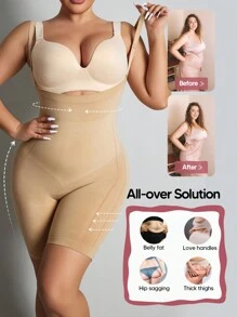 素色可拆卸和可調節肩帶收復連體緊身衣 - 米色 - 查看 3