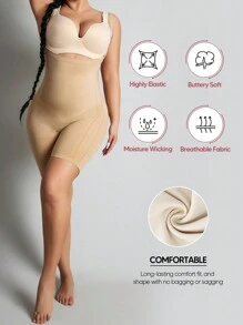 素色可拆卸和可調節肩帶收復連體緊身衣 - 米色 - 查看 6