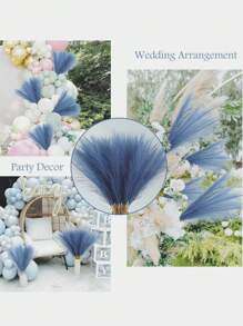 MEHELANY 12 件/套蓝色人造波姆帕斯草婚礼装饰仿蒲苇装饰丝绸花卉波西米亚风装饰蓬松花卉真假波姆帕斯草枝花瓶插花适用于派对、家居、客厅、厨房、婚礼、波西米亚风装饰花瓶插花农舍装饰、情人节、礼物生日毕业、秋季装饰、秋季、假植物