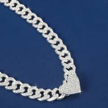 1pc Full Rhinestone Heart Pendant Necklace For Women, Perfect For Date Gift - Silver - View 8