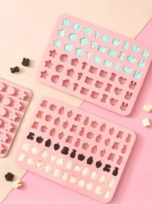 1pc Pink Cartoon Fruit & Animal Silicone Mold, Cute Mini Candy/Ice Cube/Jelly/Chocolate DIY Kitchen Mold, Suitable For Home Parties, Daily Snacks, Celebrations. Includes Silicone 66-Cavity 3D Candy, Chocolate, Gummy Mold, Baking Tools - Bear, Dinosaur, Animal, Insect, Cloud, Heart Designs