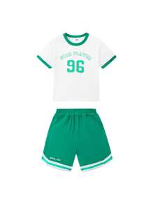 Annil Tween Girl Clothing Summer Versatile Casual Sports T-Shirt Shorts Letter Print Suit 2-Piece Set White - White - View 3