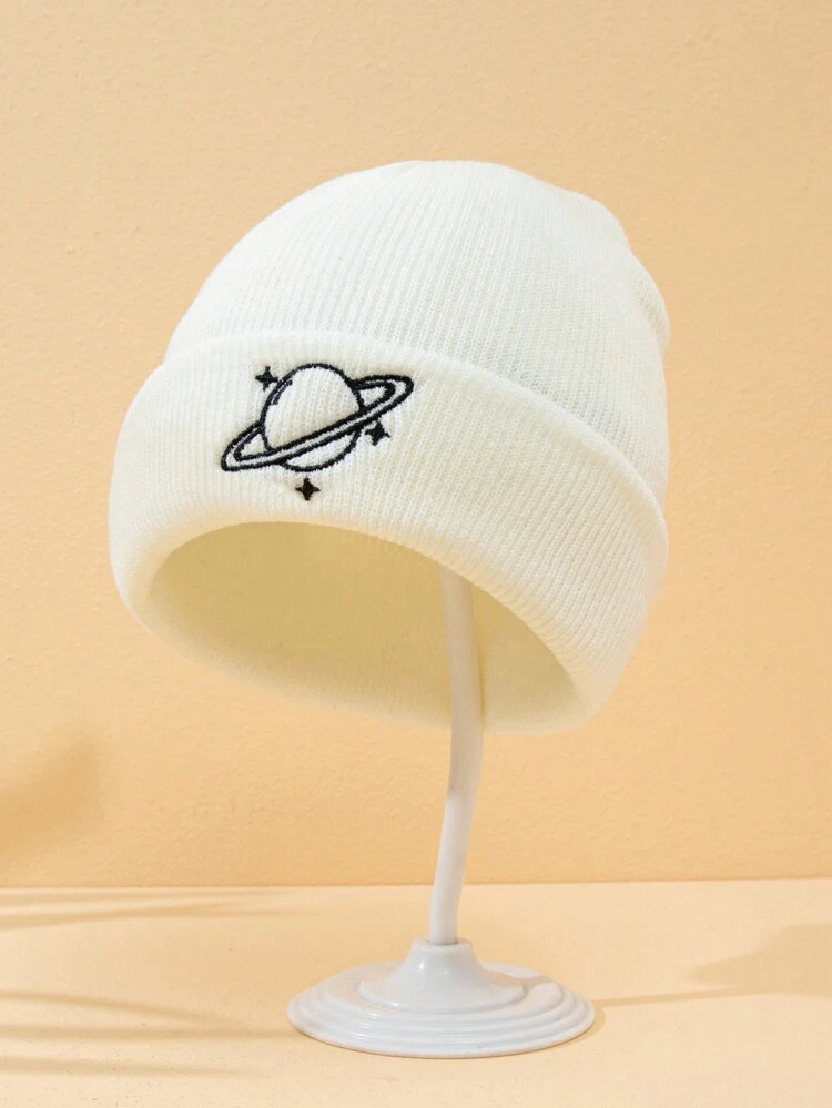 1pc Men's Knit Hat With Star Embroidery, Suitable For Autumn And Winter Outfits Casual Beanie Fall Outfit