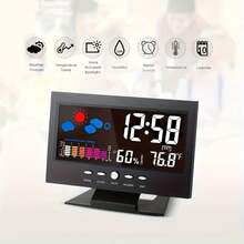 1pc Calendar, Temperature, Weather Forecast, Humidity, Lcd Backlight Alarm Clock - Black - View 5