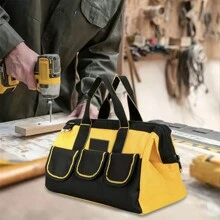 多功能家居裝潢電工維修工具收納袋拉鍊式大容量便攜帆布包13吋工具袋牛津布pp塑膠收納盒多功能防水大容量維修工具包 - 黃色 - 查看 3