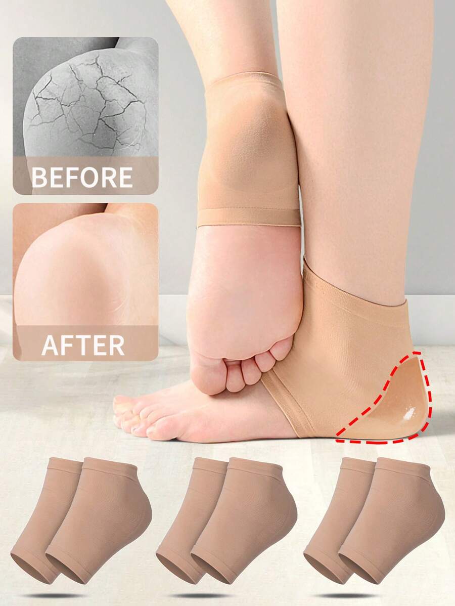 3 Pairs Silicone Gel Moisturizing Socks For Women Men Dry Cracked Heel, Heels Soften Repair Care Exfoliating - Apricot - View 1