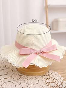 1套小女孩帽子套裝,包括太陽帽、草帽、背包,適用於公主派對和日常穿著 - 白色 - 查看 3