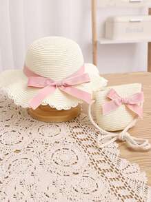 1套小女孩帽子套裝,包括太陽帽、草帽、背包,適用於公主派對和日常穿著 - 白色 - 查看 1