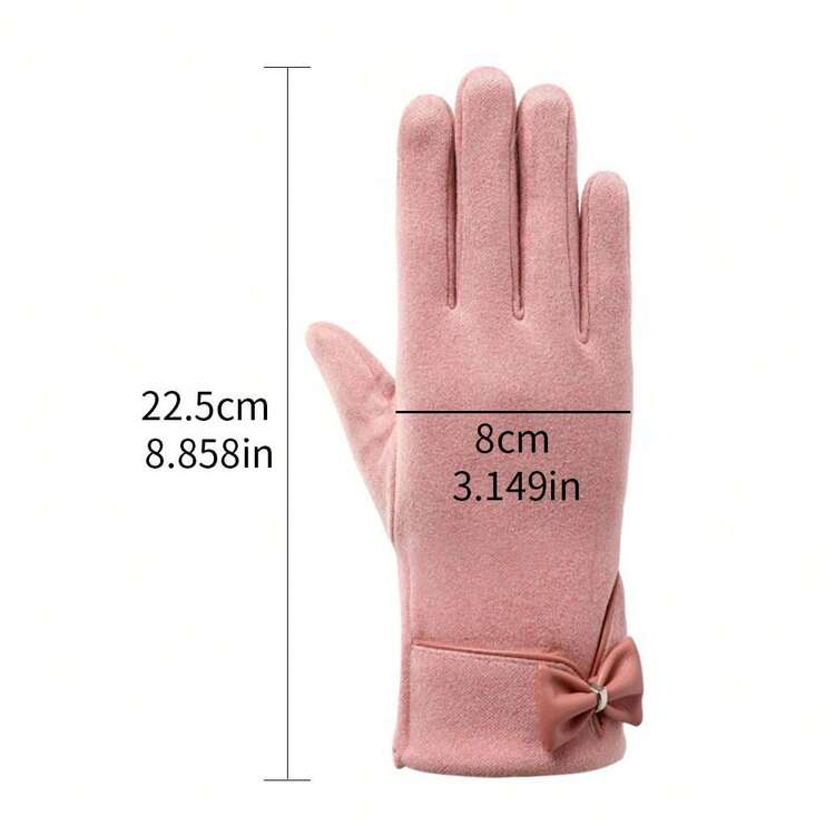 Ladies' Fashionable Warm Gloves With Bowknot Decoration, Touchscreen Function, Outdoor Sports Cycling Gloves, Grey - Grey - View 4