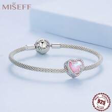 MISEFF 1入組925純銀Love心粉色的玻璃玫瑰珠子適合女士手鐲DIY首飾類手環,項鍊,珠寶製作,奢華禮物適用於禮品