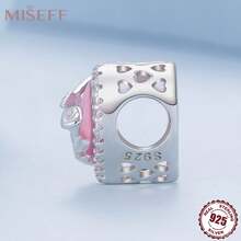 MISEFF 1入組925純銀Love心粉色的玻璃玫瑰珠子適合女士手鐲DIY首飾類手環,項鍊,珠寶製作,奢華禮物適用於禮品