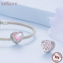 MISEFF 1入組925純銀Love心粉色的玻璃玫瑰珠子適合女士手鐲DIY首飾類手環,項鍊,珠寶製作,奢華禮物適用於禮品