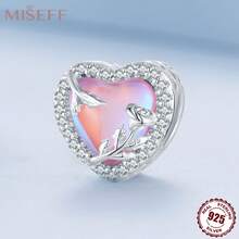 MISEFF 1入組925純銀Love心粉色的玻璃玫瑰珠子適合女士手鐲DIY首飾類手環,項鍊,珠寶製作,奢華禮物適用於禮品