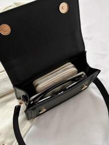 Fashionable Solid Color Vintage Minimalist Armpit Female Shoulder Bag - Black - View 7