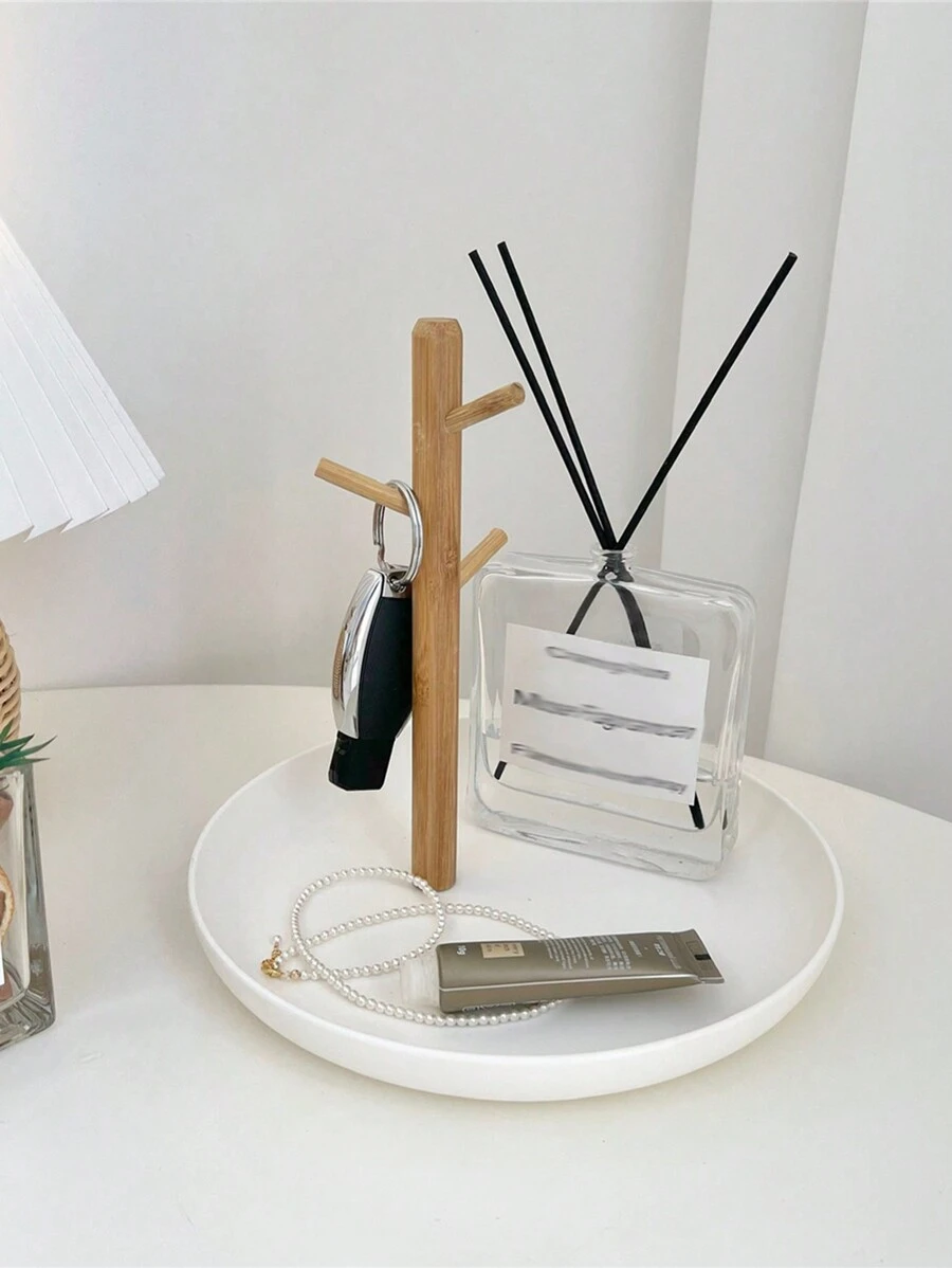 1 pieza Bandeja de plástico con rama de madera, organizador de tocador de estilo nórdico cuadrado de 20cm en color blanco para el hogar, bandeja portátil para aperitivos, fruta o entrada para decoración, día de San Valentín, vuelta al colegio