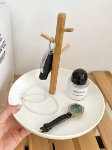 1 pieza Bandeja de plástico con rama de madera, organizador de tocador de estilo nórdico cuadrado de 20cm en color blanco para el hogar, bandeja portátil para aperitivos, fruta o entrada para decoración, día de San Valentín, vuelta al colegio