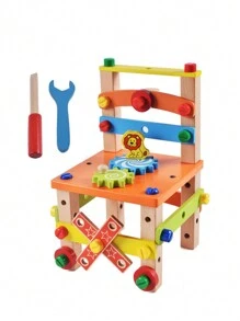 1件儿童益智动手百变鲁班椅木制玩具螺丝螺丝拆卸组装玩具42件组合适合儿童礼物 - 彩色 - 查看 1