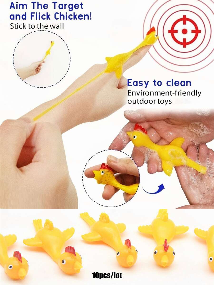 10 件/批男孩女孩青少年黃指彈射飛火雞彈性彈性橡膠雞成人減壓搞笑堵嘴玩具粘在牆上新奇禮物