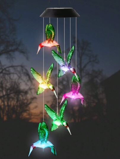 1pc Solar Hummingbird Wind Chimes Color Changing Solar Mobile Lights Waterproof LED Wind Chimes Solar Powered Lights For Garden Balcony Patio Lawn Halloween Christmas Thanksgiving Gift