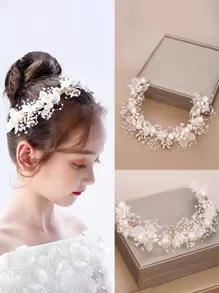 1pc Simple & Elegant Korean Style Pearl & Shell Hairband For Teen Girls - White - View 1