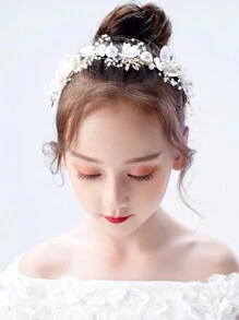1pc Simple & Elegant Korean Style Pearl & Shell Hairband For Teen Girls - White - View 2