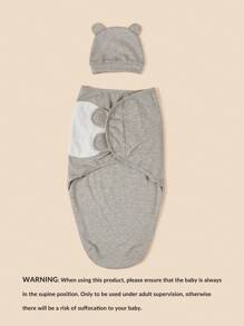 3件套婴儿男女通用温暖舒适无檐便帽和襁褓毯套装 - 彩色 - 查看 3