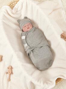 3件套婴儿男女通用温暖舒适无檐便帽和襁褓毯套装 - 彩色 - 查看 6