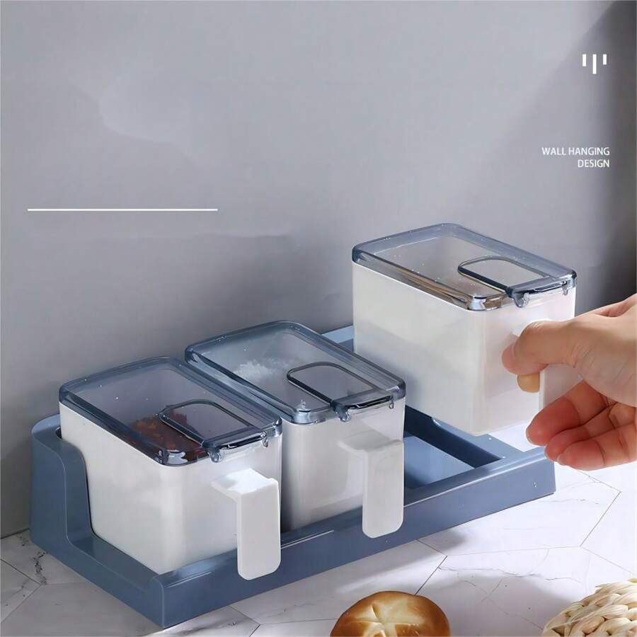 4-Piece Spice Rack With Lid Stick To The Wall - White - View 1