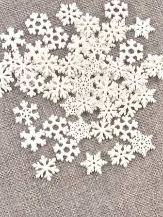 50pcs White Snowflake Pattern Wooden Crafts For Diy Scrapbook, Home Decoration, Party Supplies,Christmas