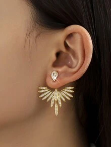 jealous young 1 Pair Wearable Horse Eye Shaped Zirconia Pendant Earrings, Luxury Party & Wedding Earrings Gift For Women - Yellow Gold - View 2