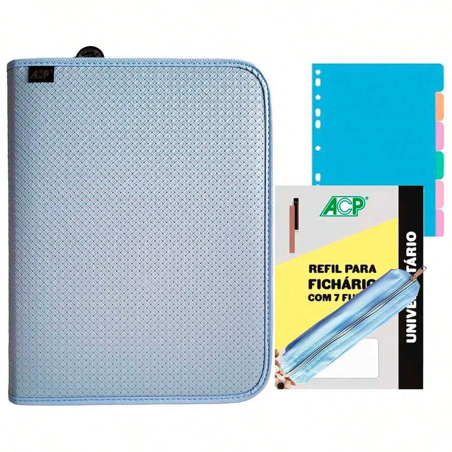 Fichário Universitário 4 Argolas Sweet Pastel Com Estojo - Azul - Visão 1