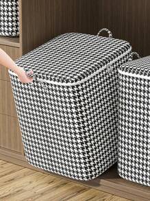 1PC Houndstooth Patterned Zippered Storage Bag, Clothing Storage Bag, Quilt Storage Bag, Toy Storage Box, Luggage Storage Bag, Foldable, Fabric, Suitable For Home Storage And Organization School Organizer Bags Teacher Storage Bags Drawer Wardrobe Organiser Closet Storage Quilted Bag Underbed Organizer Box Divider Clothes Bin Bag Clothes For Home Bedroom