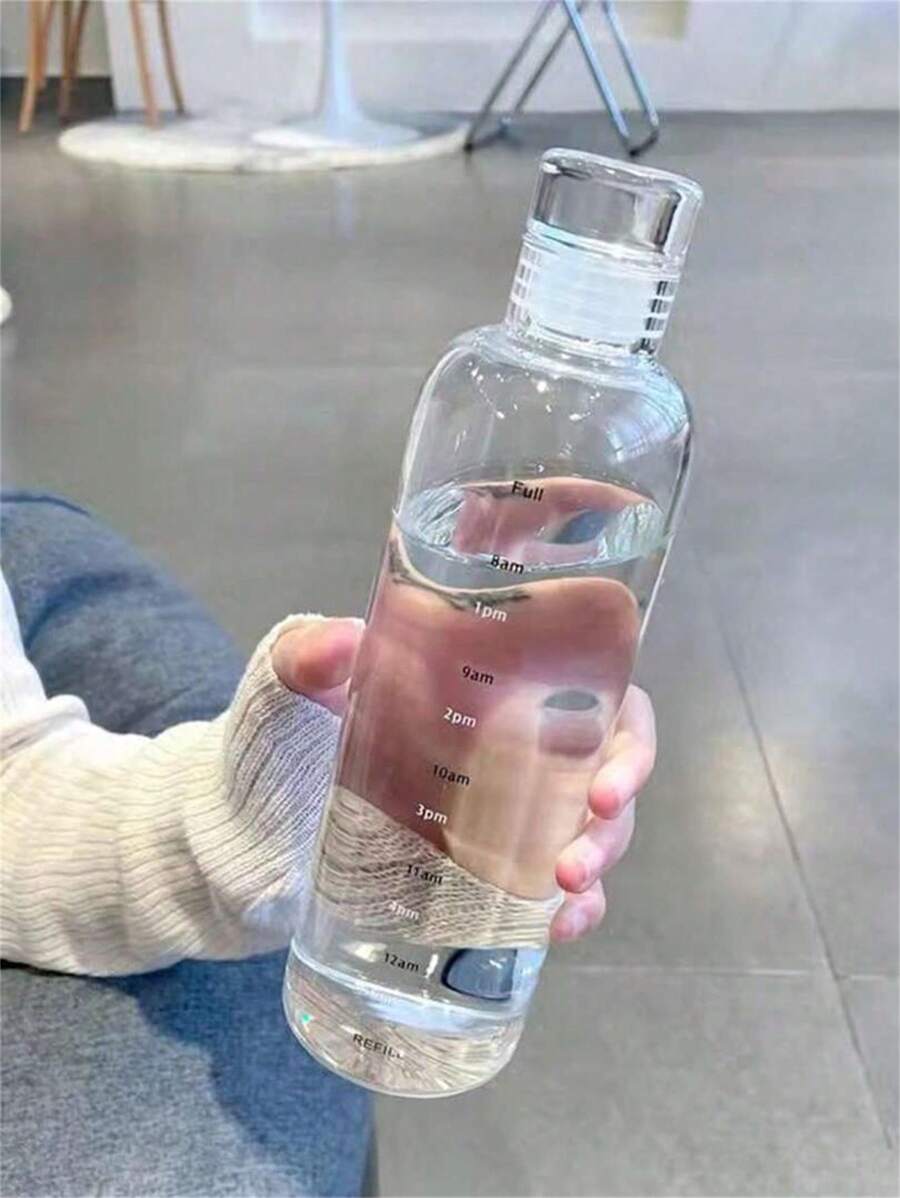 1500ML塑膠運動水瓶,大容量防漏透明水瓶帶時間標記,創意秋季預防 - 無色 - 查看 1