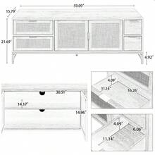 MERAX Elegant Rattan TV Stand For TVs Up To 65", Boho Style Media Console With Adjustable Shelves, Sleek TV Console Table With Wood Grain Surface For Living Room - 鋼灰 - 查看 6