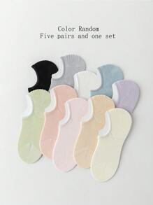 5雙/組女士夏季薄透全防滑透氣基礎隱形襪,帶網眼款任選色 - 彩色 - 查看 2