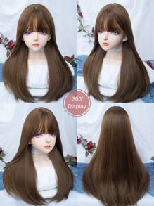 alicegarden 24 Inch Long Straight Synthetic Hair Wig, Natural Straight Style, Alluring Auburn Color. Designed With Bangs, Made Of Heat-Resistant Fiber For Durability. This Wig Is Ideal For Everyday Use, With A Natural And Realistic Appearance Mimicking Real Hair. Also A Great Gift For Women. (Accessories Not Included) - 鏽棕色 - 查看 8